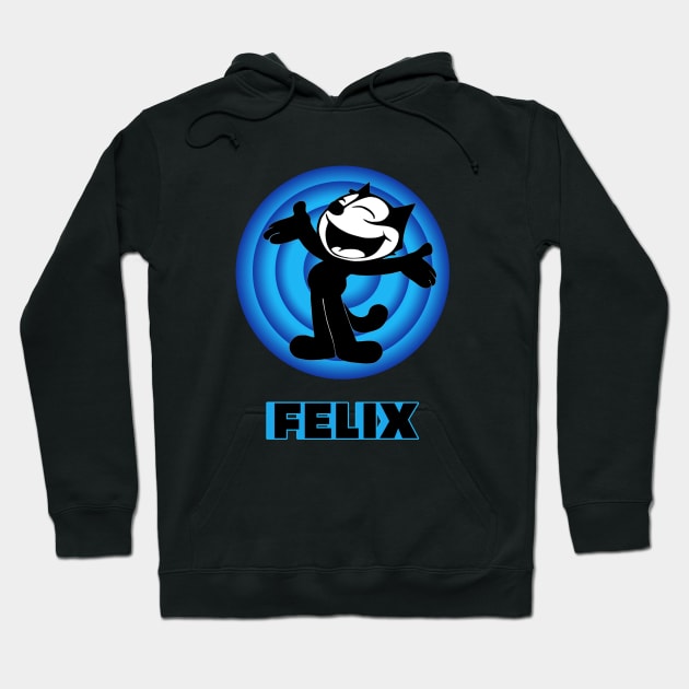 Felix the Cat Cartoon Arms Outstretched Blue Vintage Retro Hoodie by VogueTime